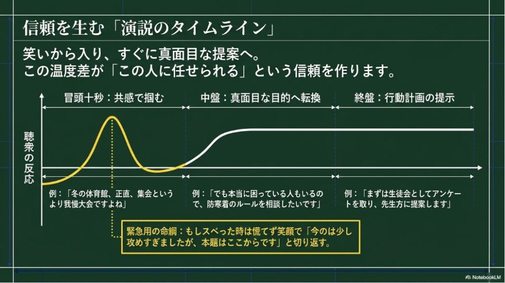提出用と本番用の言葉を使い分け、個人攻撃を避ける大切さをまとめたスライド