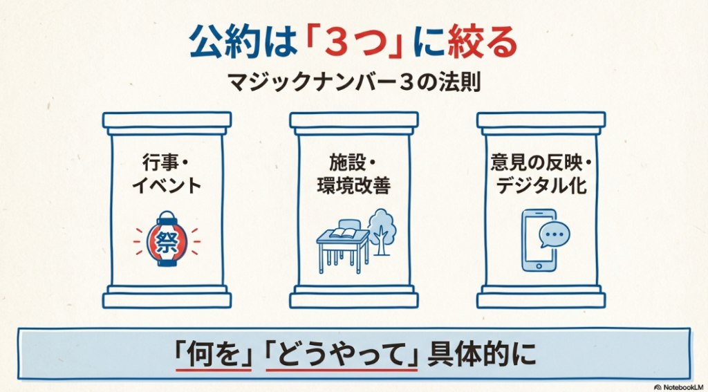 公約を3つに絞るマジックナンバー3の法則