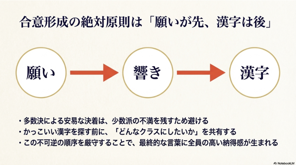 願い・響き・漢字の順で進める学級目標の合意形成プロセス