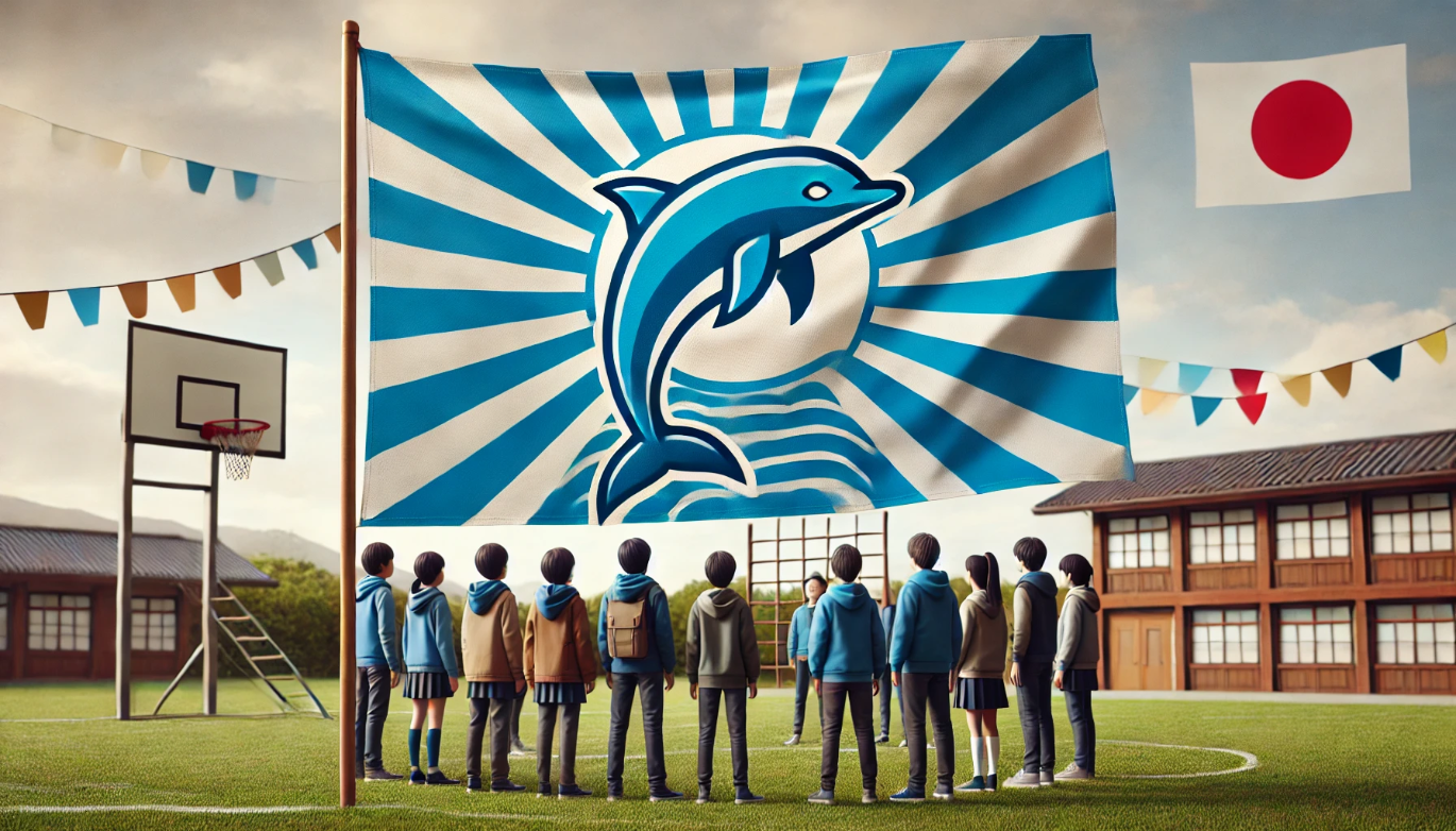 学級旗の青い動物で団結と個性を表す魅力