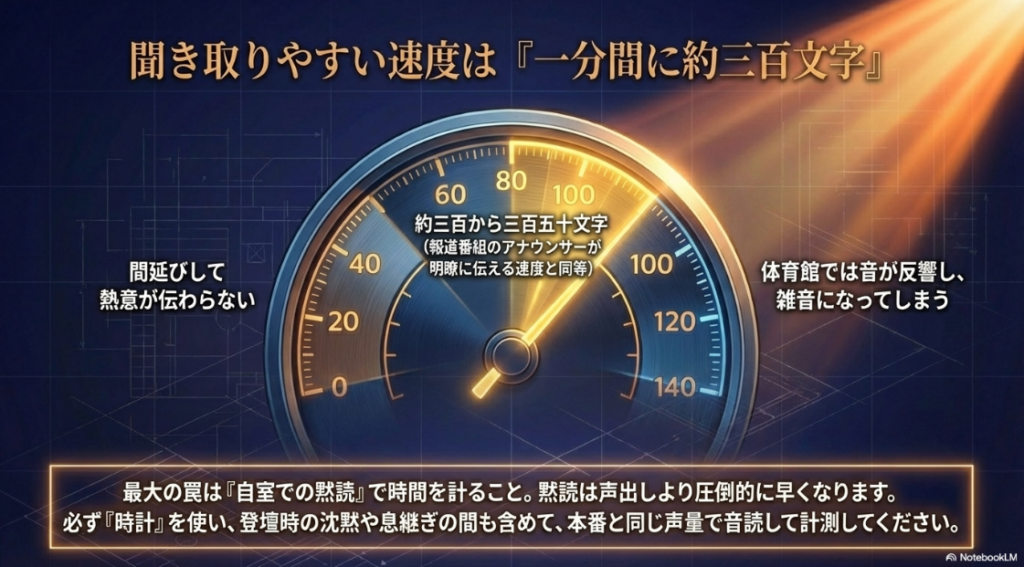 応援演説で聞き取りやすい話す速度の目安は1分間に約300文字から350文字