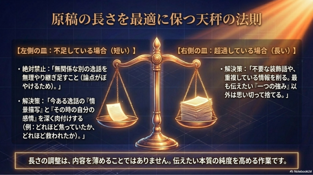 原稿の長さが不足している場合と超過している場合の最適な文字数調整ルール