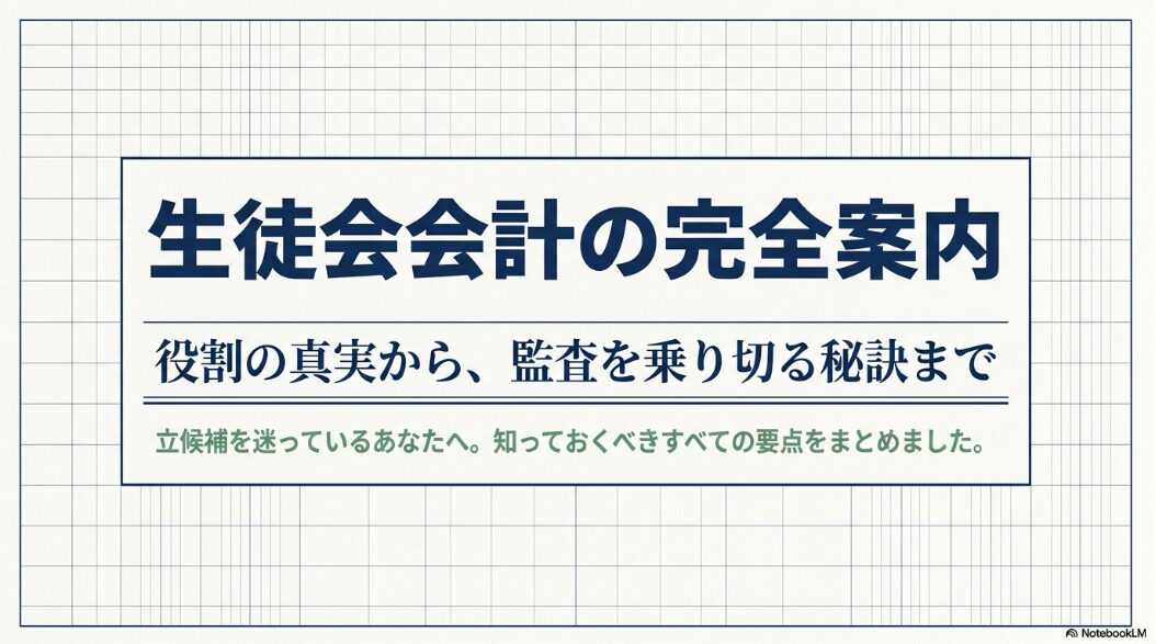 生徒会会計の役割や監査までの要点をまとめたスライド表紙
