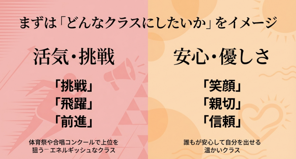 活気・挑戦と安心・優しさのクラスイメージ例
