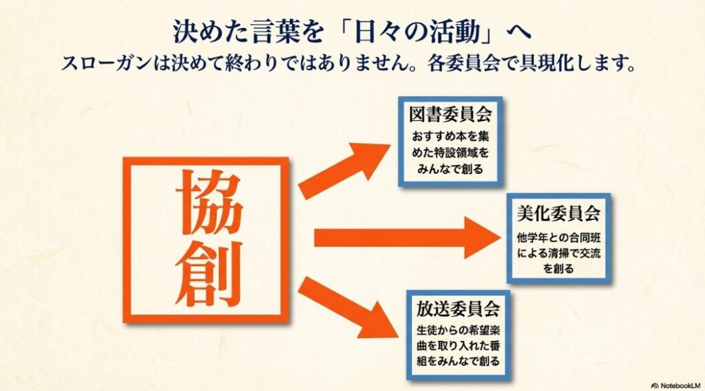 決めたスローガンを日々の委員会活動へ具現化する手順