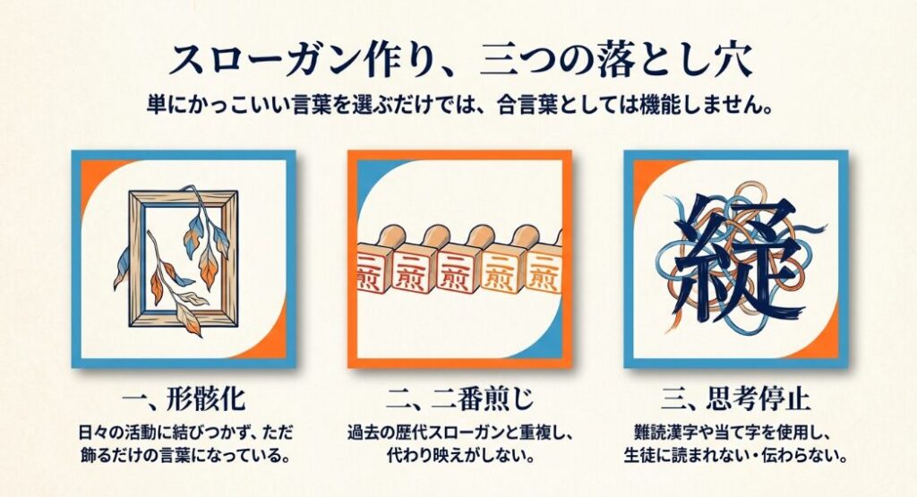 スローガン作り3つの落とし穴（形骸化・二番煎じ・思考停止）