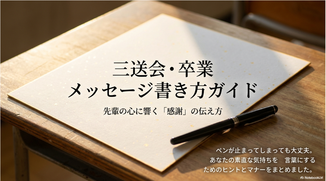 三送会や卒業式で先輩の心に響く感謝のメッセージの書き方ガイド表紙