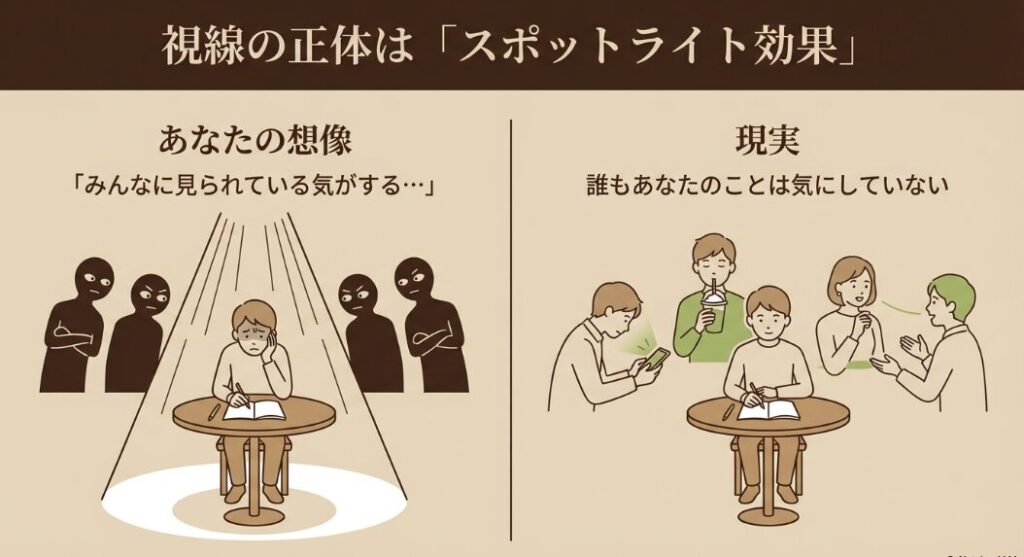 周りの視線の正体はスポットライト効果。誰もあなたのことは気にしていない