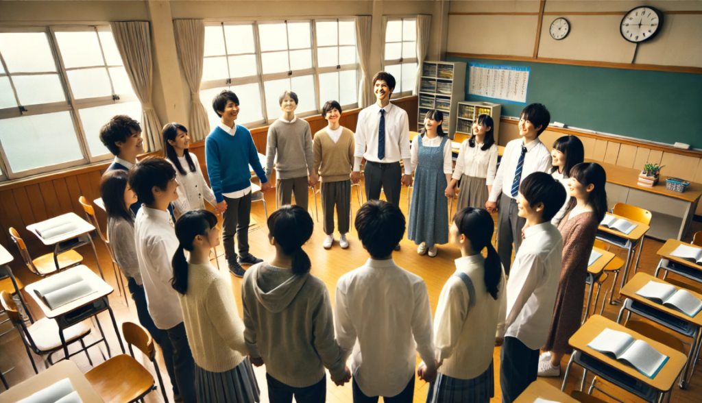 教室の輪をイメージして友達や担任の先生と仲良くなる