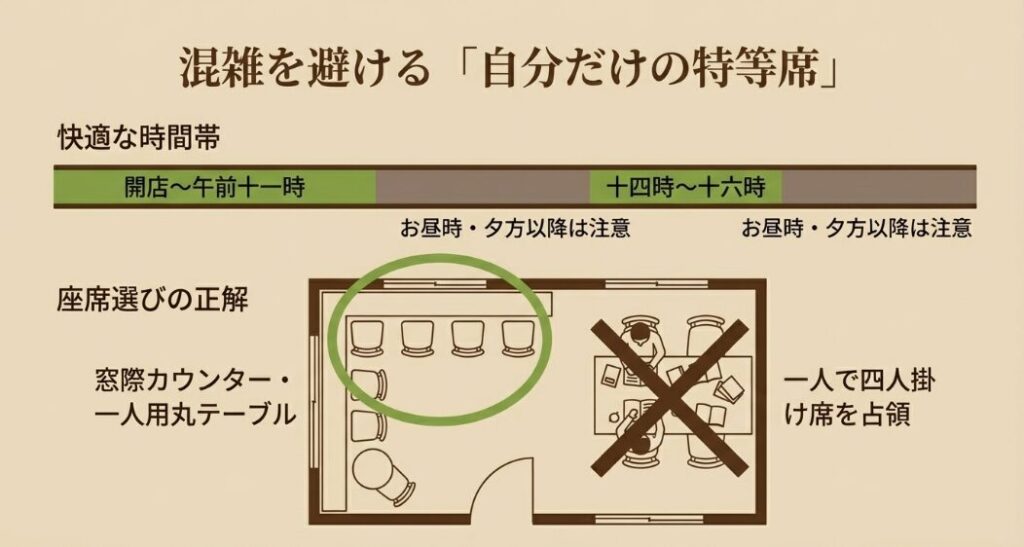 混雑を避けるスタバでの特等席。窓際カウンターや一人用テーブルがおすすめ