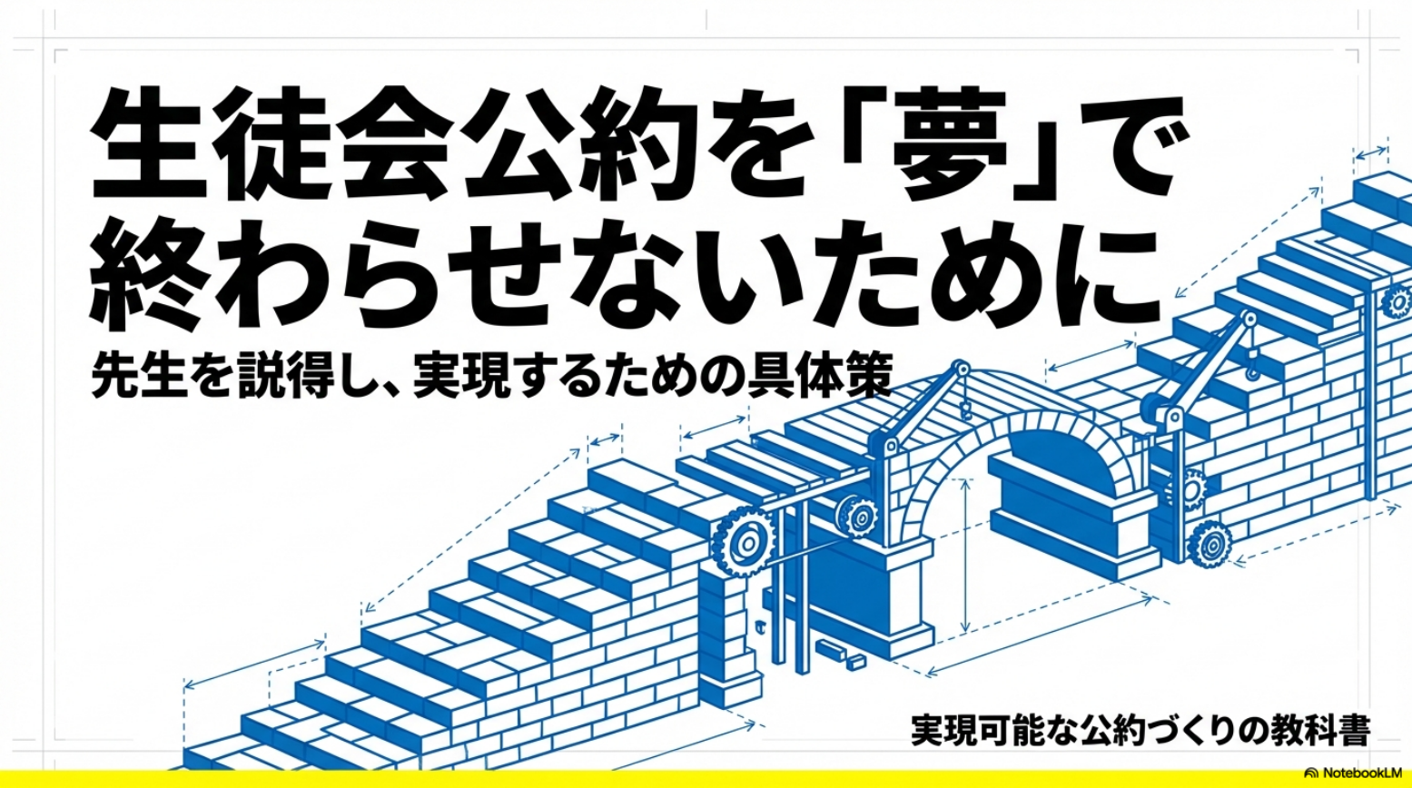 生徒会公約を夢で終わらせないための実現策の表紙スライド