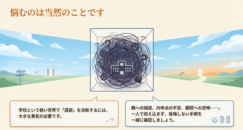 部活を辞めるときに悩むのは当然のこと