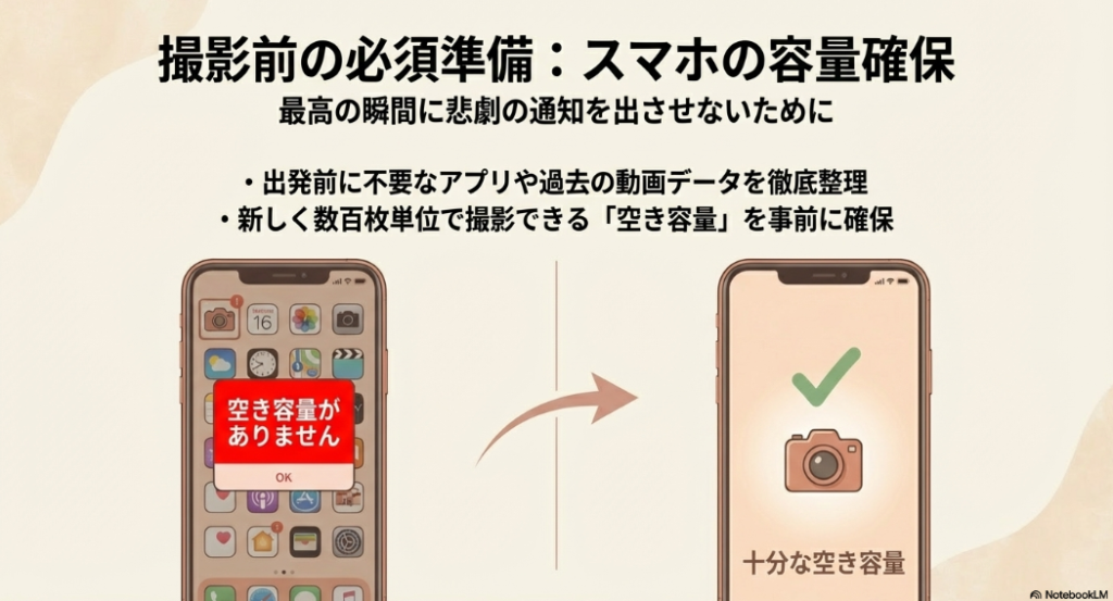 スマホの「空き容量がありません」という警告画面のイラスト