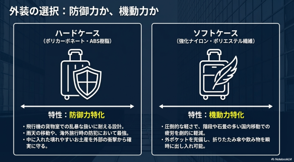 防御力に特化したハードケースと機動力に特化したソフトケースのメリット・デメリット比較