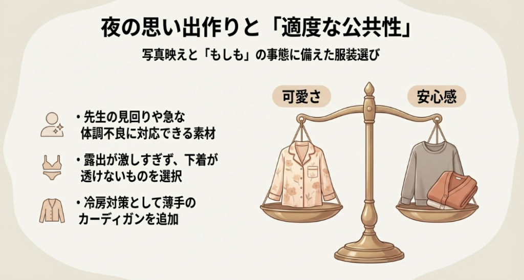 天秤に乗せられた可愛いパジャマと安心感のあるルームウェアのイラスト