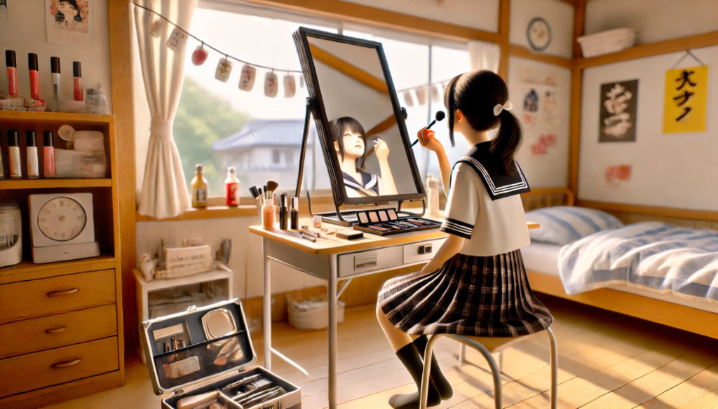 メイク時間を短縮できる自立式の大きな鏡