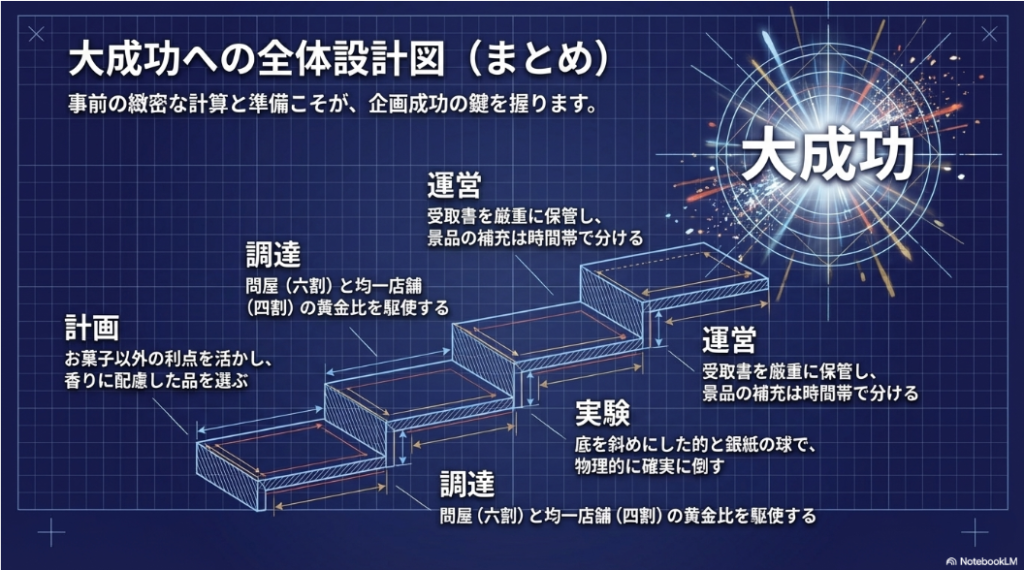 計画、調達、実験、運営の4つのプロセスをまとめた大成功への全体設計図