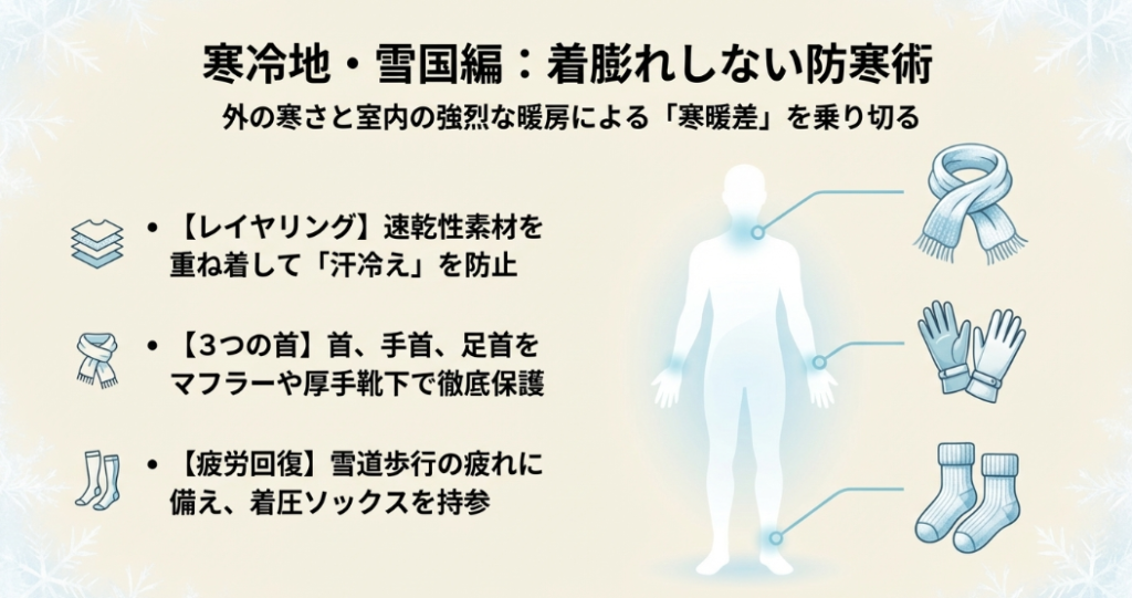 厚手の手袋のイラストと防寒対策の解説テキスト