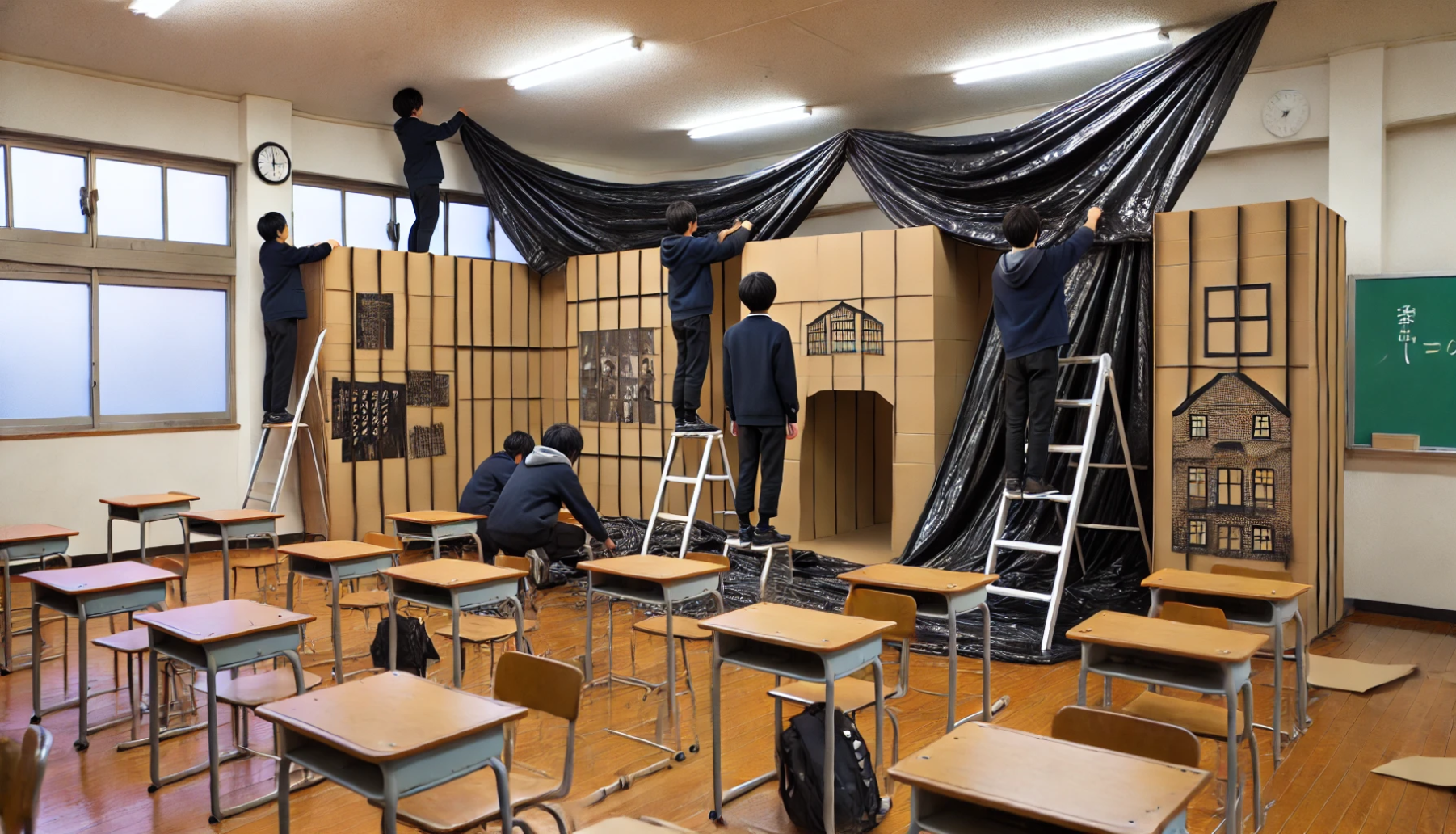 文化祭でのお化け屋敷の壁の作り方
