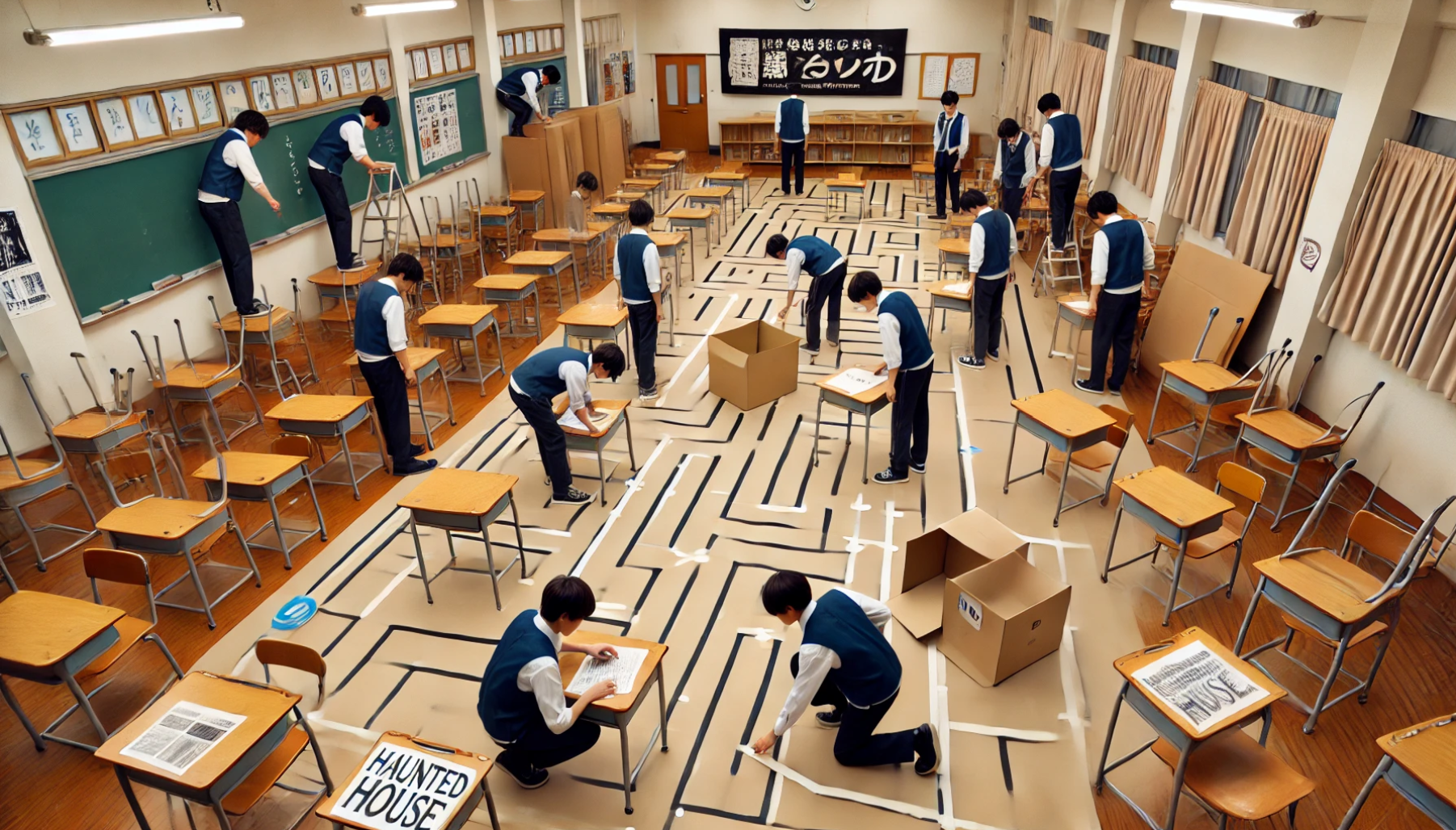 文化祭でのお化け屋敷の壁作り方の手順