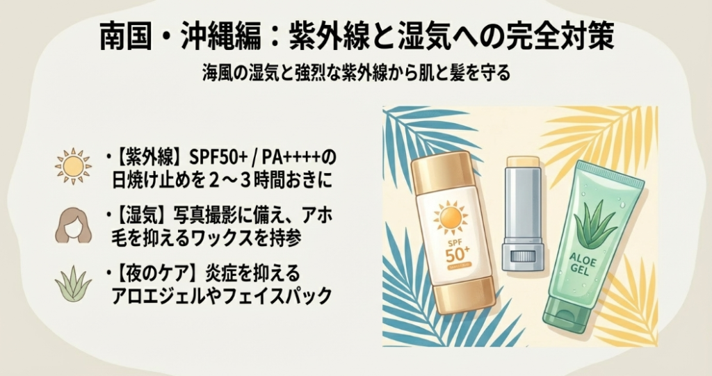 SPF50+の日焼け止めやアロエジェルのイラスト