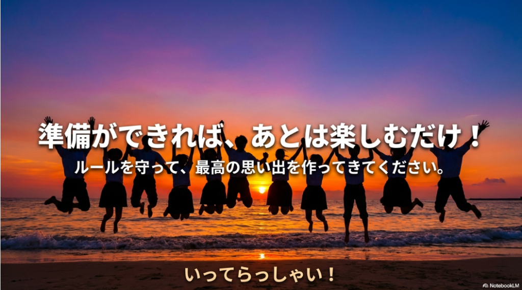 準備ができれば、あとは楽しむだけ！いってらっしゃい！