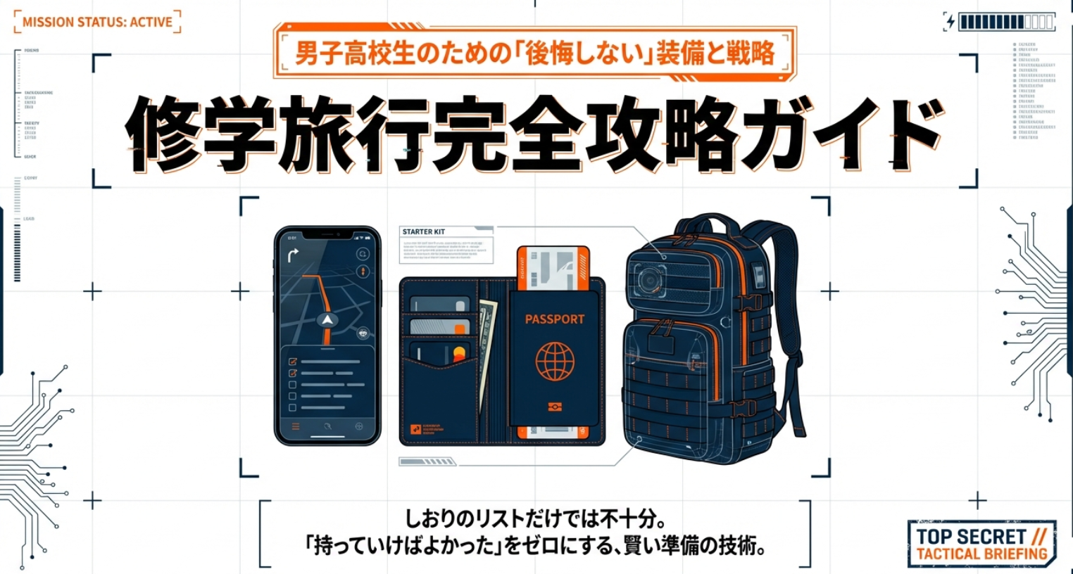 修学旅行で後悔しないための装備と戦略をまとめた男子高校生向けガイドの表紙画像