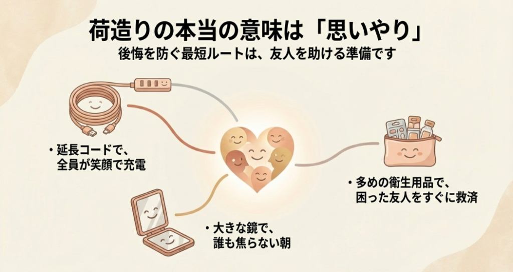 笑顔が描かれた可愛いポーチに絆創膏や薬が入っているイラスト