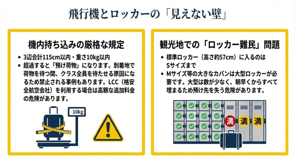 機内持ち込みの厳格な規定と観光地でのコインロッカー難民問題に関する注意喚起