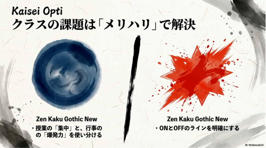 メリハリの基本を表すスライド。