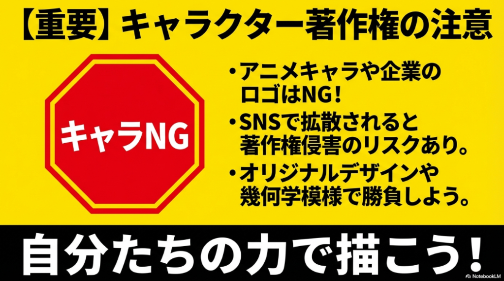 学級旗のデザインにおけるアニメキャラクターや企業ロゴの著作権に関する注意点