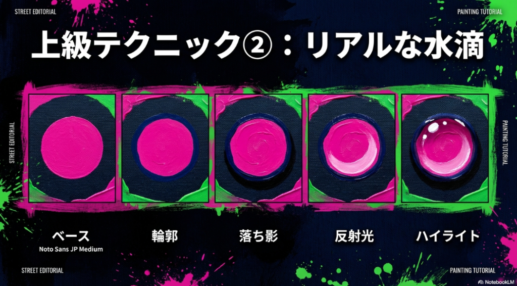 アクリル絵の具でリアルな水滴を描く5つの手順