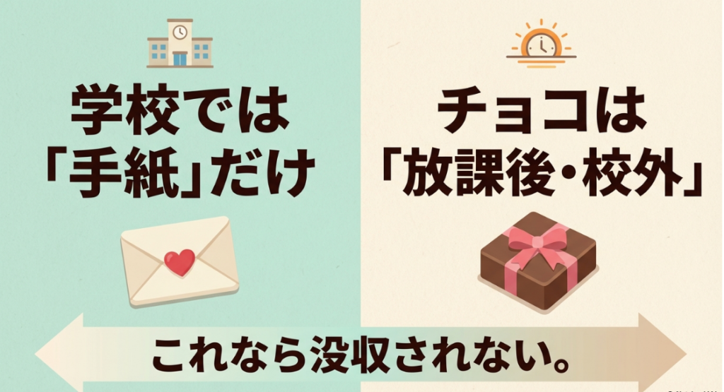 学校は手紙だけ、チョコは放課後・校外