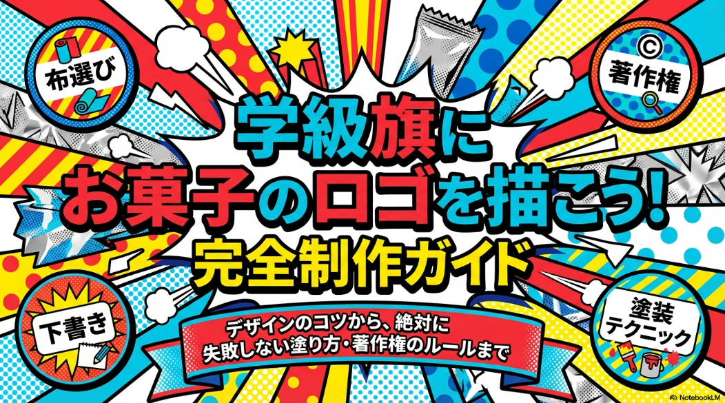 学級旗にお菓子のロゴを描くための完全制作ガイドの表紙スライド
