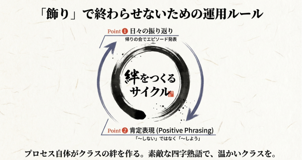 飾りで終わらせないための運用ルール。日々の振り返りと肯定表現で絆をつくるサイクル