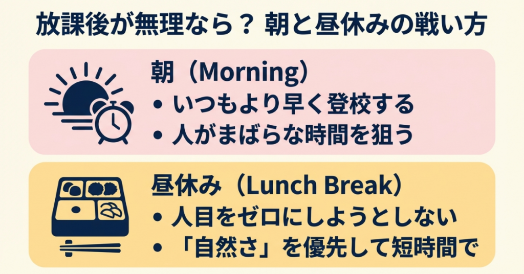 学校で放課後以外に渡すなら朝は早め登校、昼休みは自然さ優先で短時間がコツ