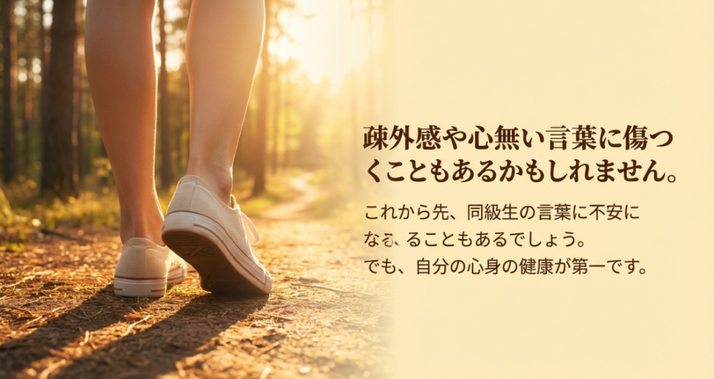 疎外感や心無い言葉に傷つくこともあるかもしれません。でも、自分の心身の健康が第一です。