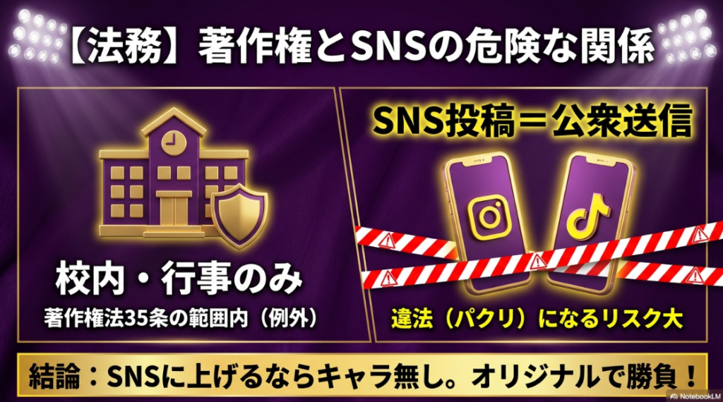 キャラクターの著作権とSNSの危険な関係。SNS投稿は公衆送信にあたり、違法(パクリ)になるリスクが大きいことを示す注意喚起