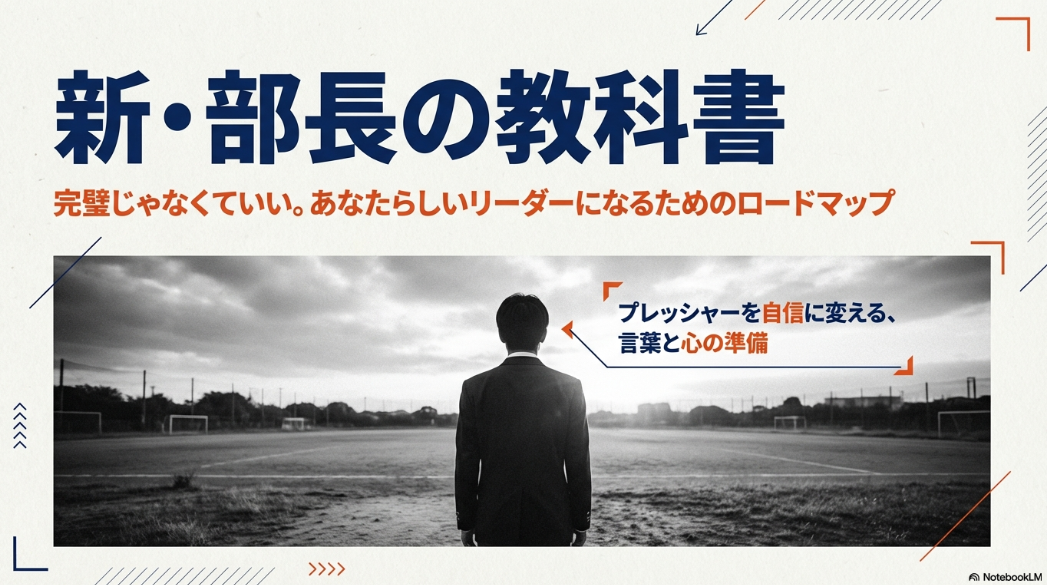 グラウンドを見つめる部活の部長の後ろ姿と、プレッシャーを自信に変える言葉と心の準備というテキスト
