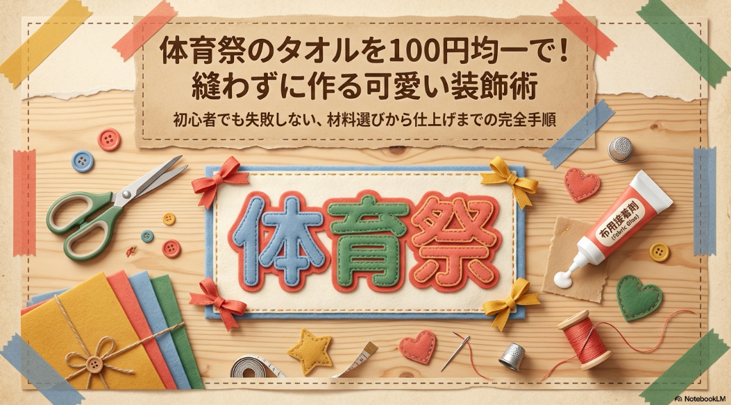 100円均一の材料を使って縫わずに作る可愛い体育祭タオルの装飾術