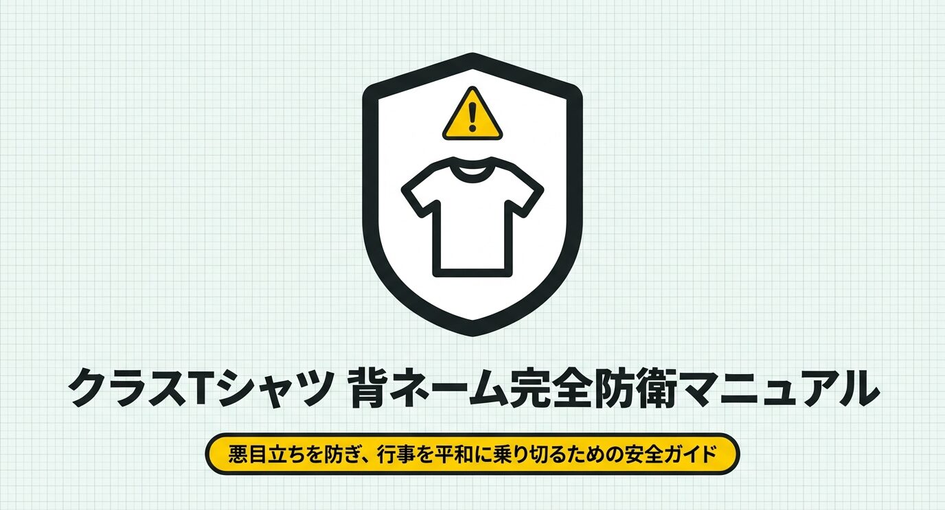 盾の中にTシャツと注意マークが描かれた「クラスTシャツ背ネーム完全防衛マニュアル」の表紙画像。