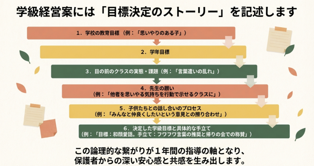 学級経営案には目標決定のストーリーを記述する
