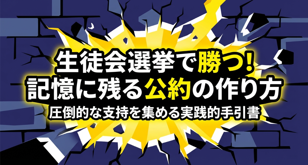 生徒会選挙で勝つための記憶に残る公約の作り方を解説した表紙スライド