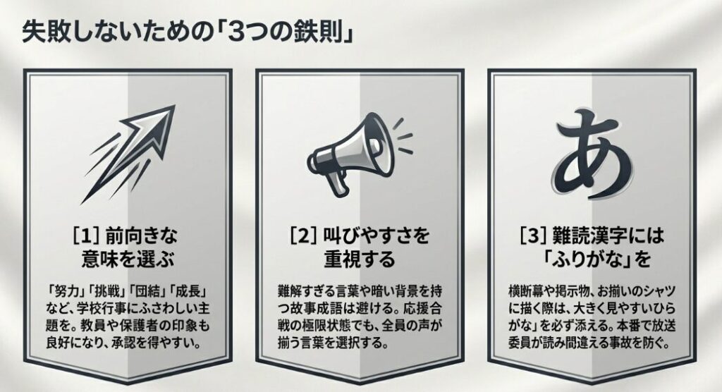 体育祭スローガン選びで失敗しないための3つの鉄則（前向きな意味、叫びやすさ、ふりがな）