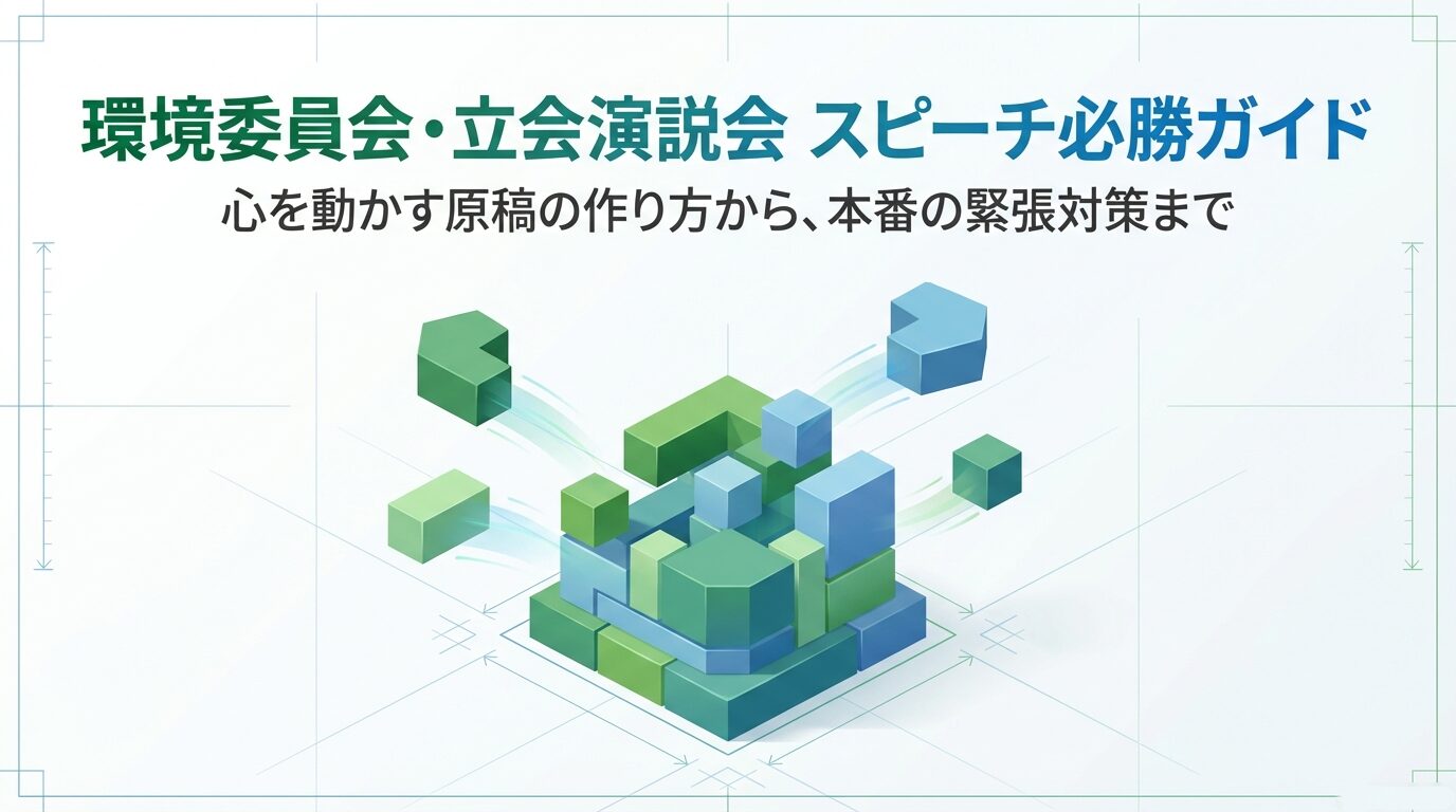 環境委員会・立会演説会のスピーチ必勝ガイドの表紙画像。