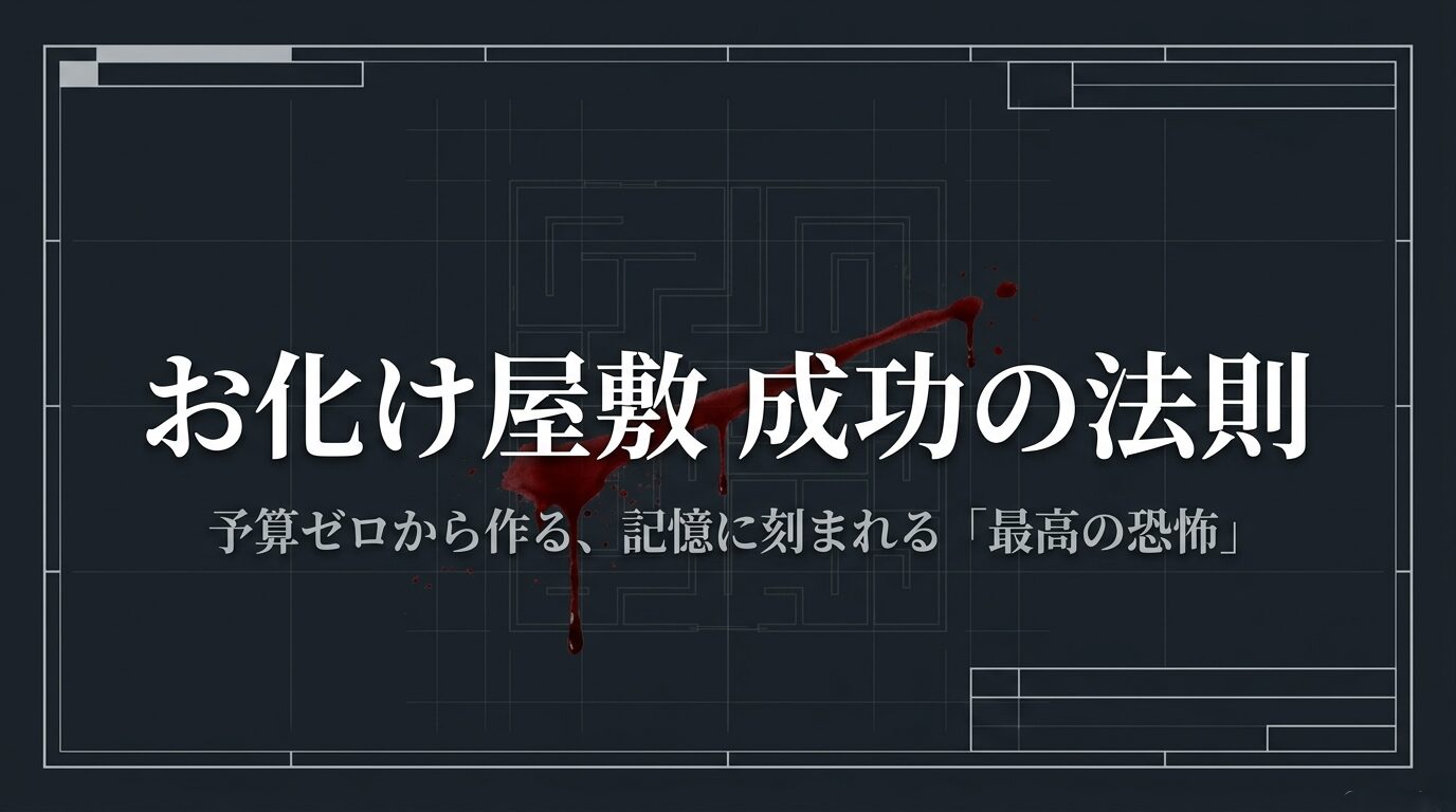 お化け屋敷成功の法則、予算ゼロから作る記憶に刻まれる最高の恐怖というタイトルスライド