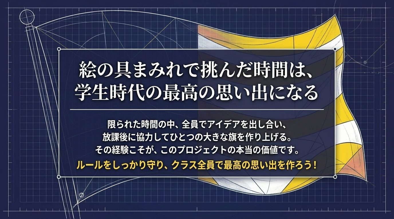 クラス全員で協力して作り上げる経験こそが本当の価値であるというメッセージ。